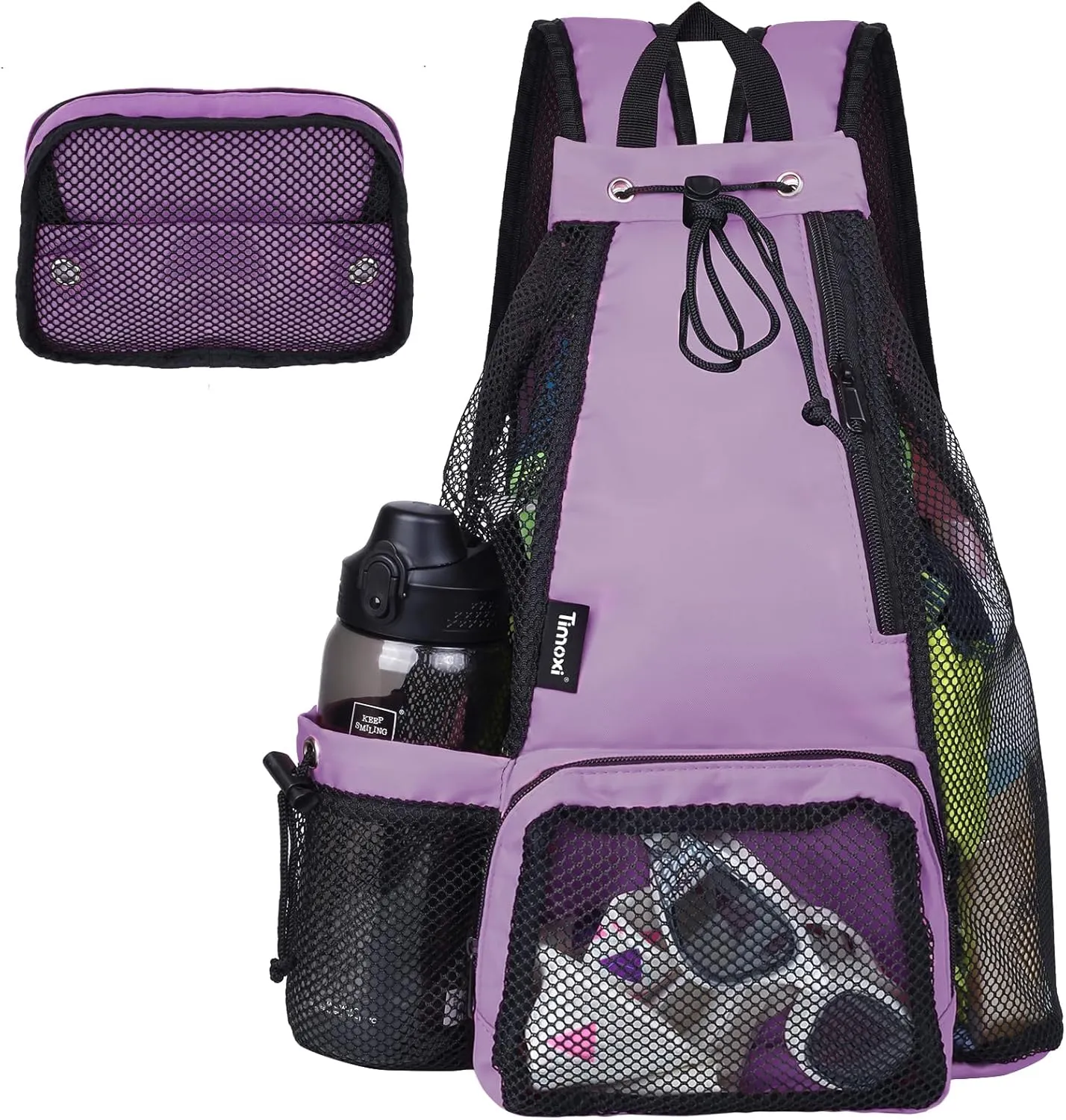 Swim Bag Beach Backpack with Padded Shoulder Strap Mesh Backpack with Wet Pocket for Swimming, Gym
