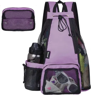 Swim Bag Beach Backpack with Padded Shoulder Strap Mesh Backpack with Wet Pocket for Swimming, Gym