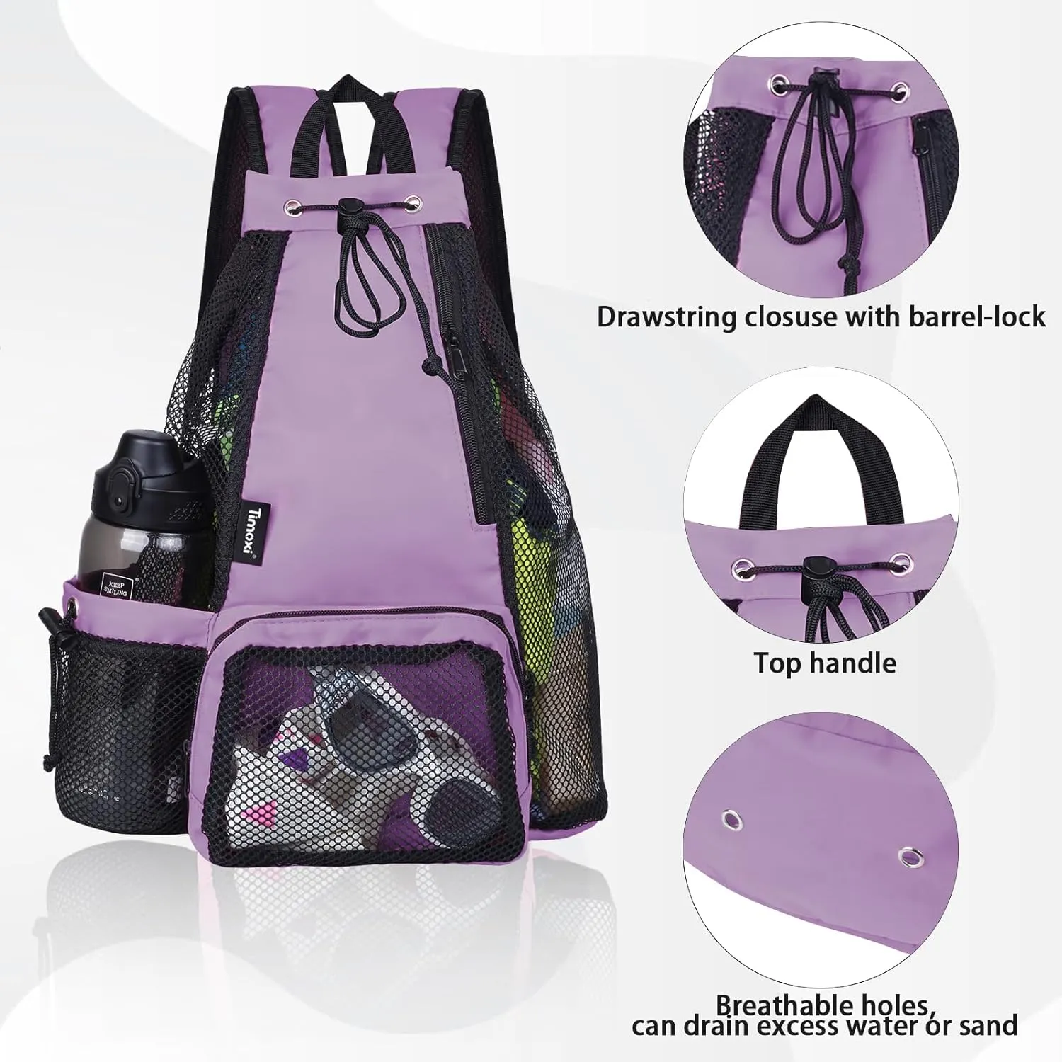 Swim Bag Beach Backpack with Padded Shoulder Strap Mesh Backpack with Wet Pocket for Swimming, Gym
