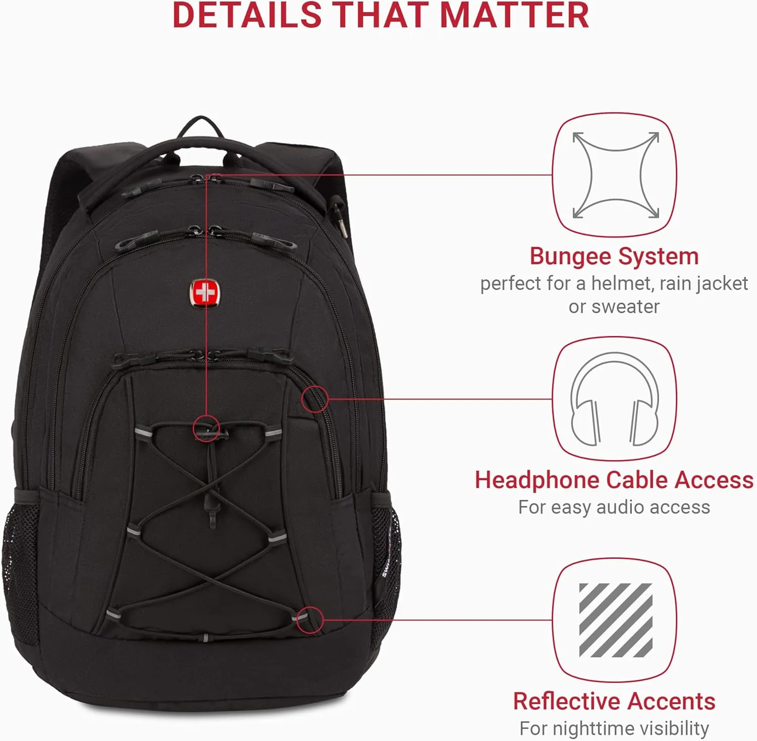 SwissGear 1186 Bungee Backpack, Black, 17-Inch