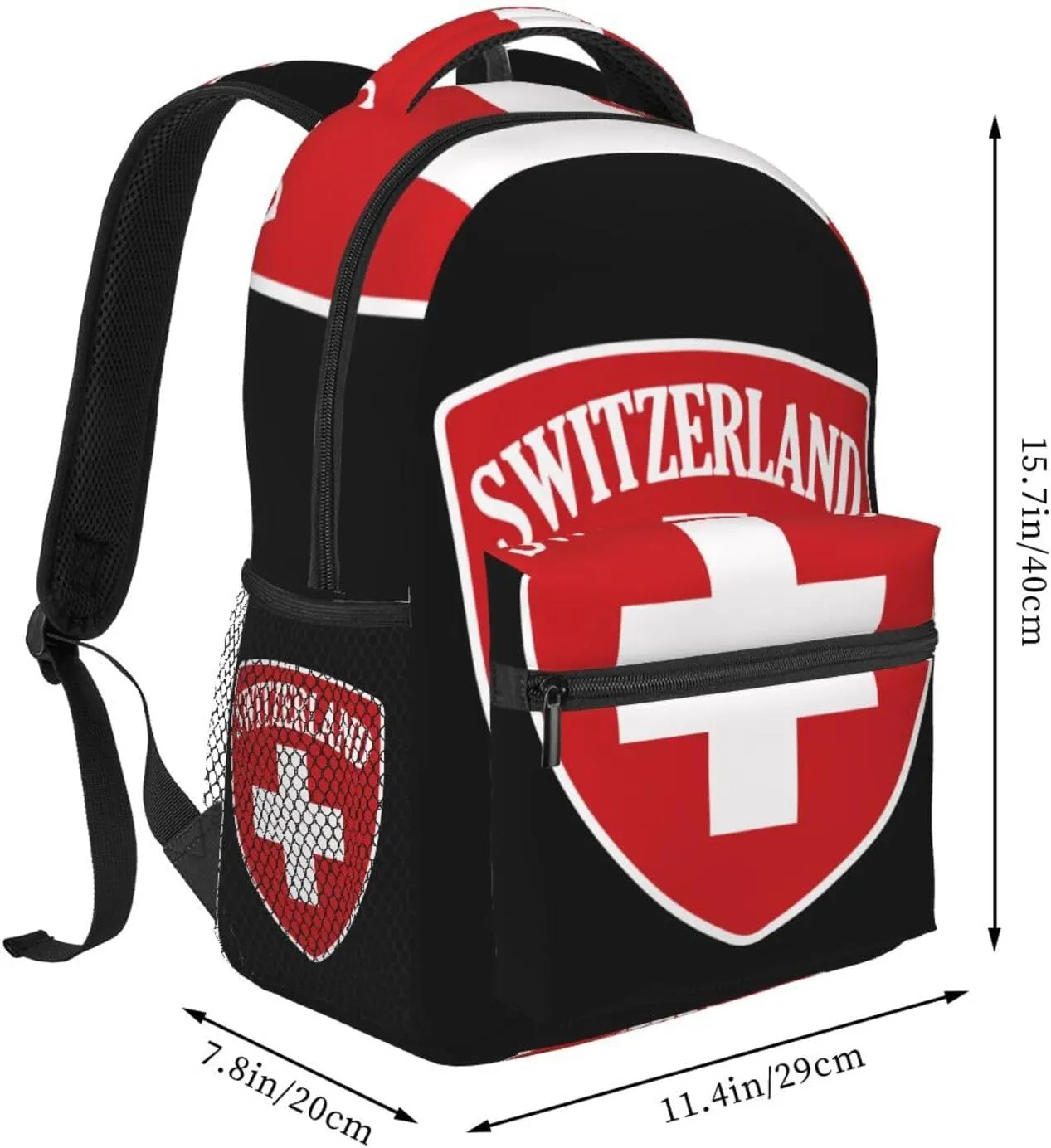 Switzerland Coat Of Arms Suisse 1291 Backpack Casual Pack Bag Laptop Backpack With Side Pocket Front Zipper Pocket Bookpack Travel Daypack Picnic Rucksack