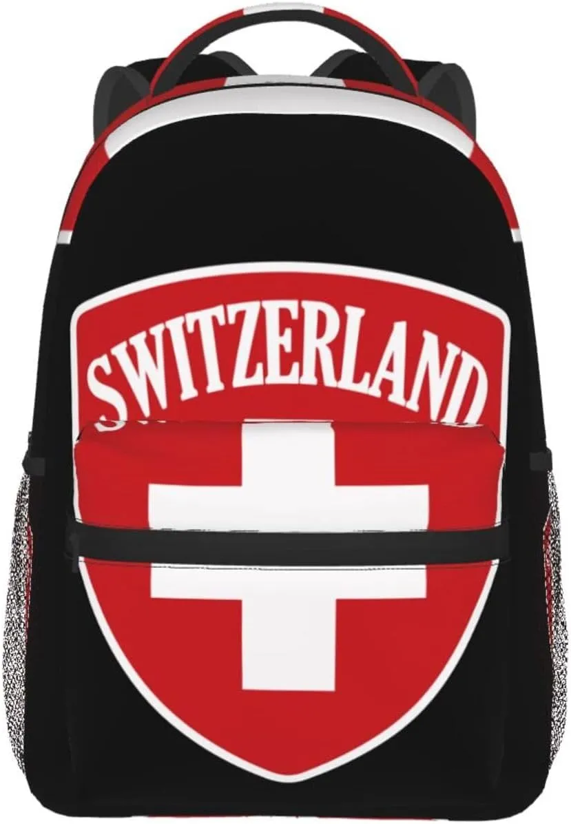 Switzerland Coat Of Arms Suisse 1291 Backpack Casual Pack Bag Laptop Backpack With Side Pocket Front Zipper Pocket Bookpack Travel Daypack Picnic Rucksack