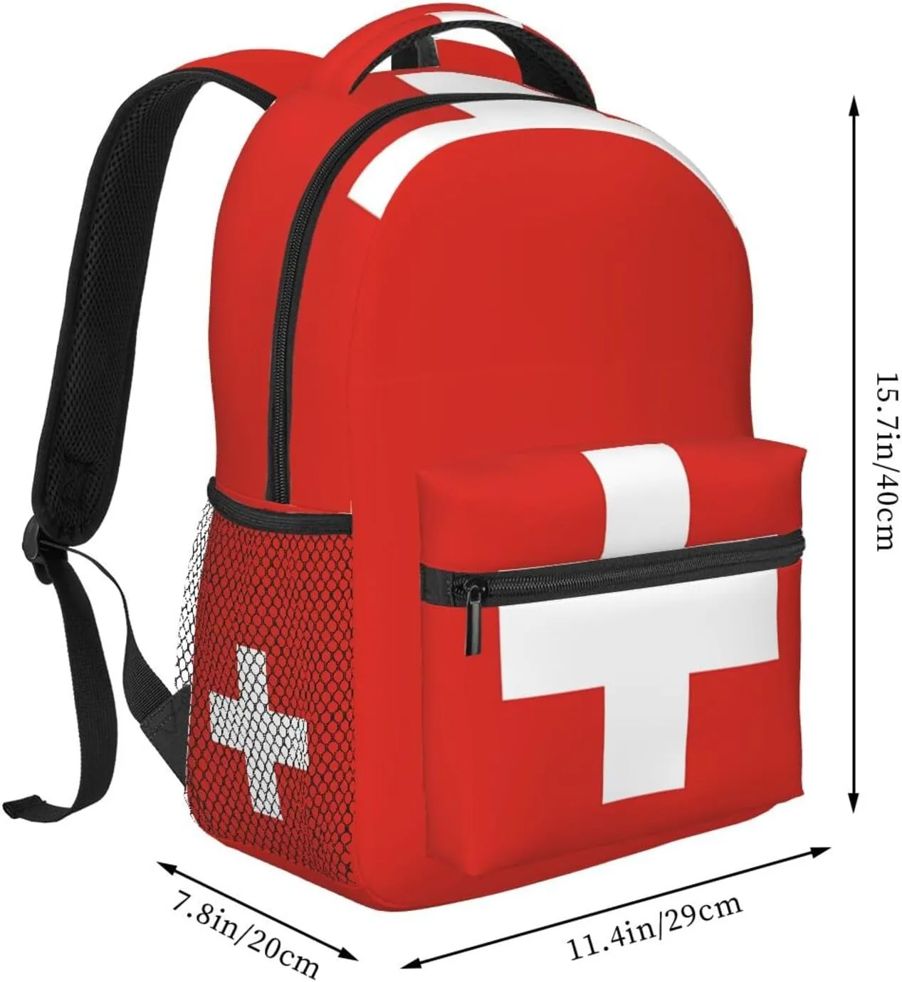 Switzerland Swiss Flag Backpack Casual Pack Bag Laptop Backpack With Side Pocket Front Zipper Pocket Bookpack Travel Daypack Picnic Rucksack