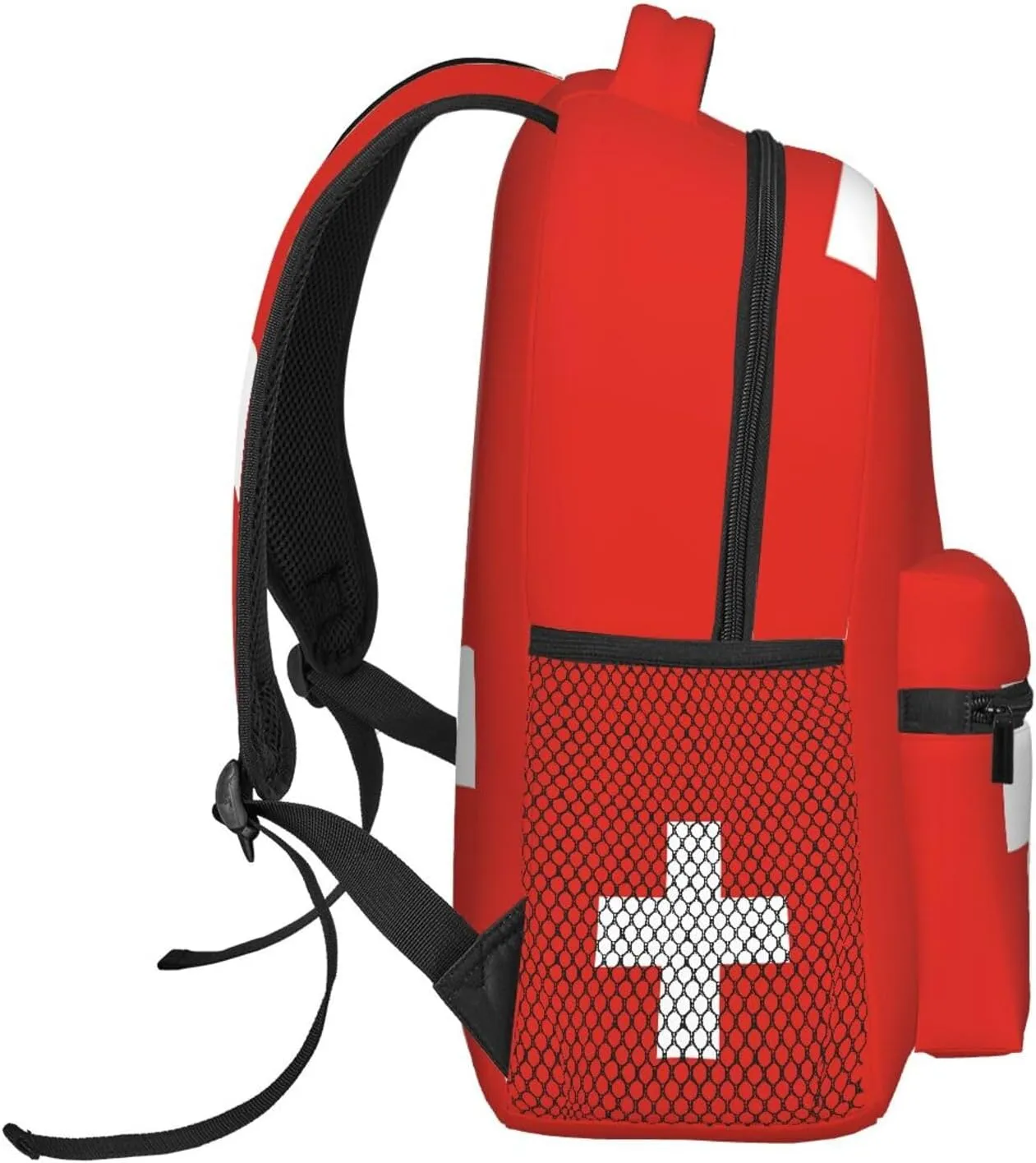 Switzerland Swiss Flag Backpack Casual Pack Bag Laptop Backpack With Side Pocket Front Zipper Pocket Bookpack Travel Daypack Picnic Rucksack