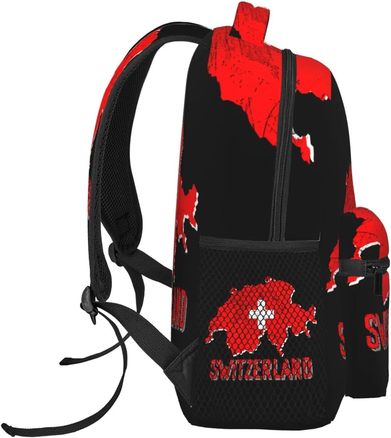 Switzerland Swiss Flag Map Backpack Casual Pack Bag Laptop Backpack With Side Pocket Front Zipper Pocket Bookpack Travel Daypack Picnic Rucksack