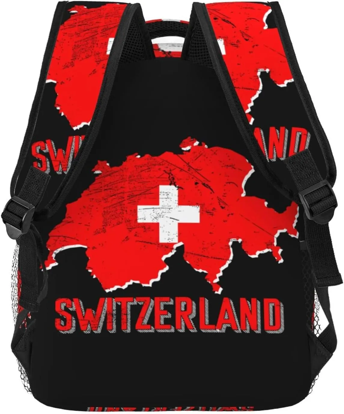 Switzerland Swiss Flag Map Backpack Casual Pack Bag Laptop Backpack With Side Pocket Front Zipper Pocket Bookpack Travel Daypack Picnic Rucksack