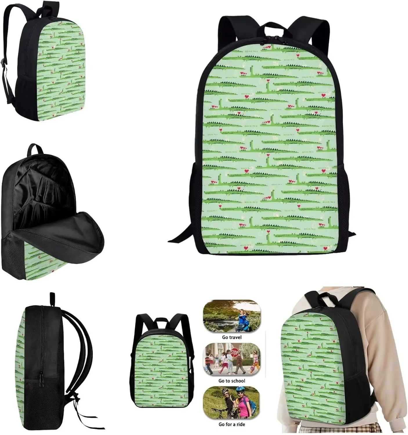 SYtrade Anime Crocodile Green Backpack for School Girls Travel Backpack Laptop Boys Toddler Bookbag