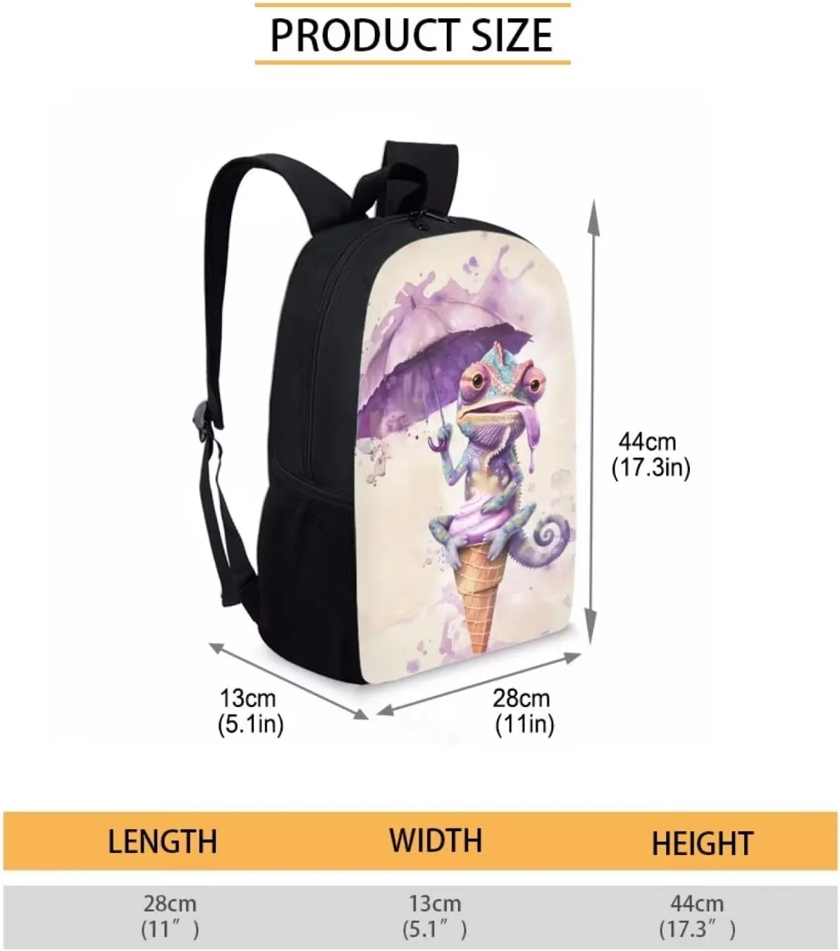 SYtrade Chameleon Purple Ice Cream Travel Backpack Girls Boys School Bookbag Kawaii Hiking Gym Backpack 17 Inch