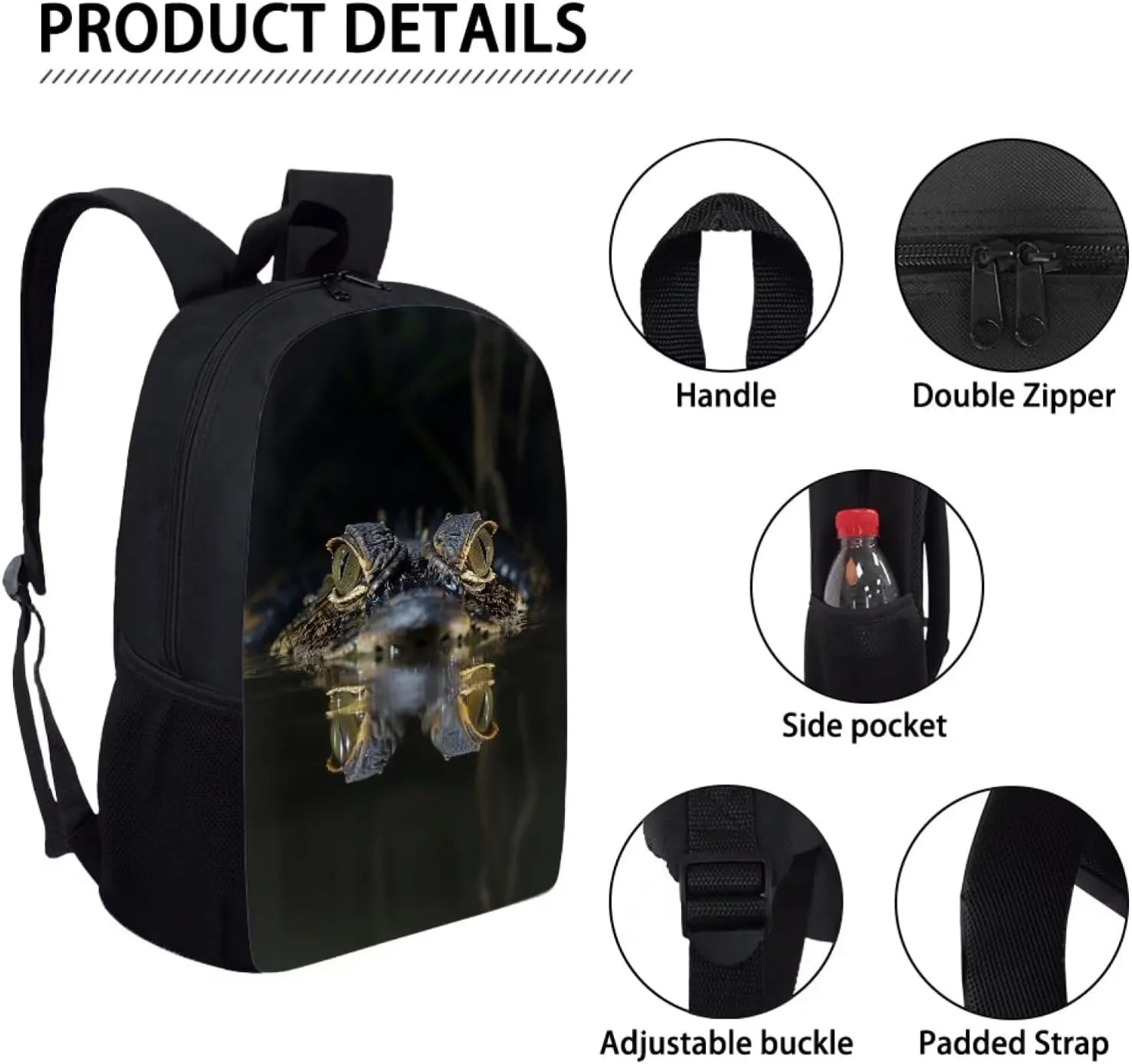 SYtrade Cool Crocodile Travel Backpack Girls Boys School Bookbag Kawaii Hiking Gym Backpack 17 Inch