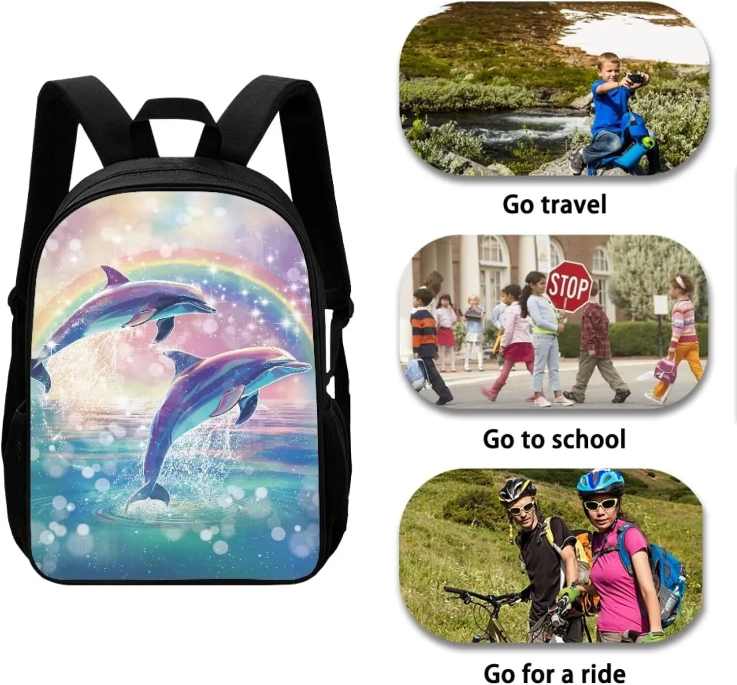 SYtrade Dolphin Leap Rainbow Backpack for School Girls Travel Backpack Laptop Boys Toddler Bookbag