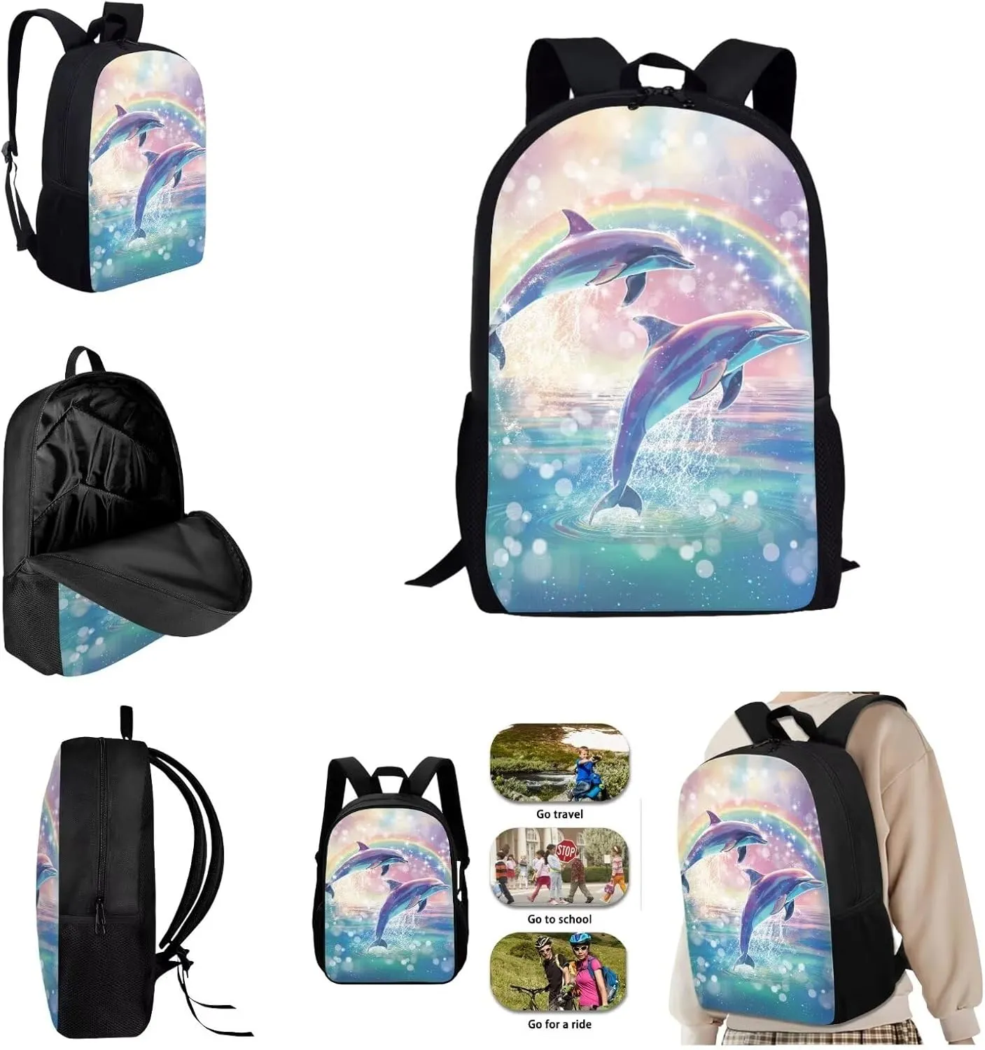 SYtrade Dolphin Leap Rainbow Backpack for School Girls Travel Backpack Laptop Boys Toddler Bookbag