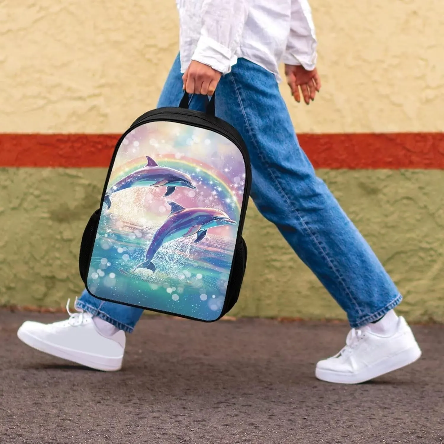 SYtrade Dolphin Leap Rainbow Backpack for School Girls Travel Backpack Laptop Boys Toddler Bookbag