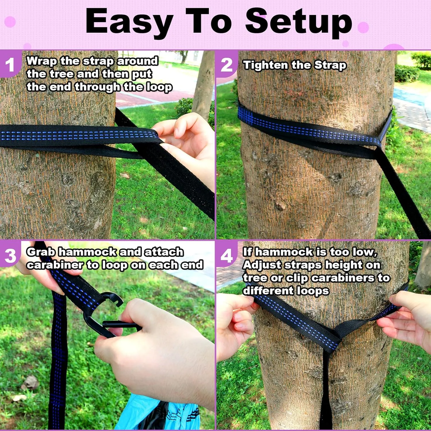 SZHLUX Camping Hammock Double & Single Portable Hammocks with 2 Tree Straps and Attached Carry Bag,Great for Outdoor,Indoor,Beach,Camping,Purple & Pink, Medium