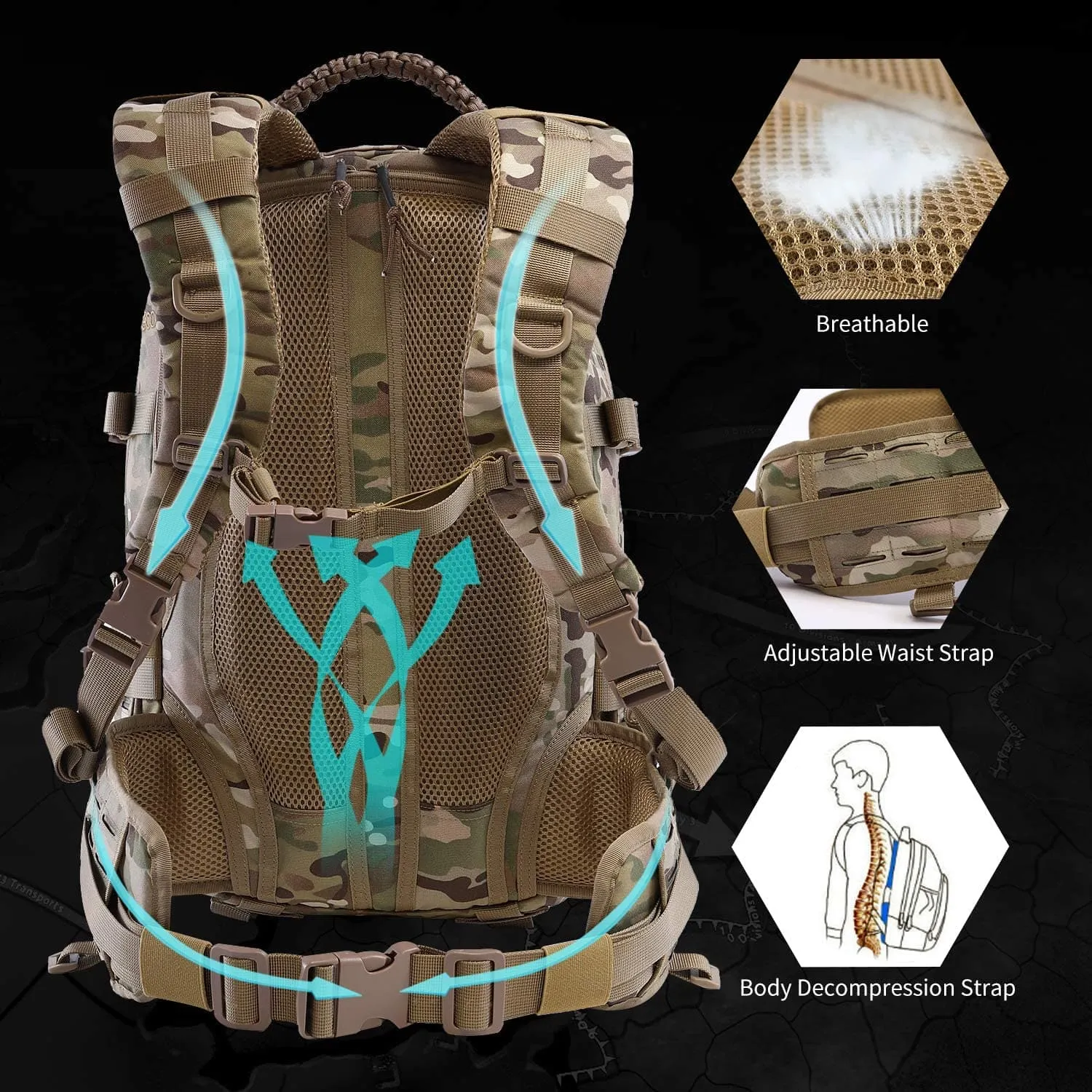 Tactical Assault Hiking Camping Backpack - 30L with Molle Compatibility
