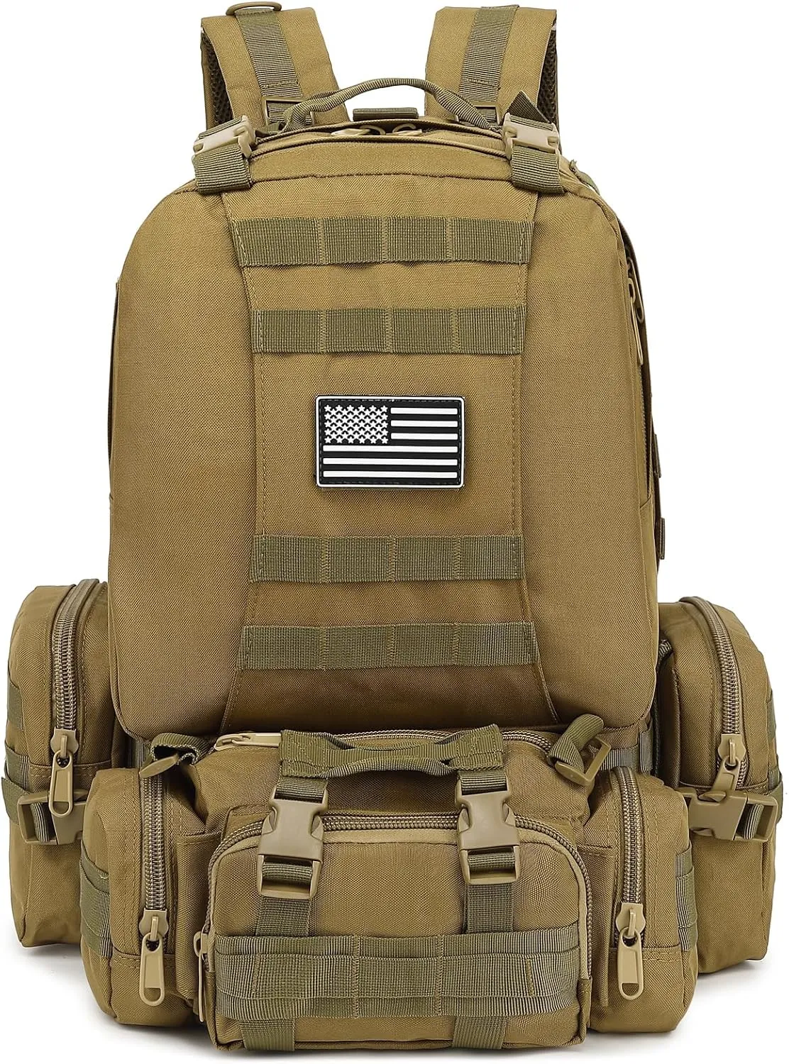 Tactical Backpack for Men Women, Large Waterproof Military Backpack Detachable Molle Backpack Army Assault Pack (Khaki)