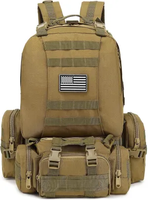 Tactical Backpack for Men Women, Large Waterproof Military Backpack Detachable Molle Backpack Army Assault Pack (Khaki)
