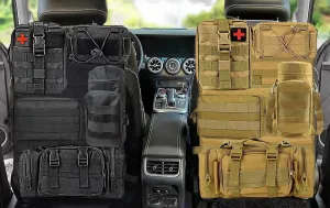 Tactical Car Seat Organizer Backseat - Car Back Seat Organizer Molle Panel with 5 Detachable Molle Pouches (Black)