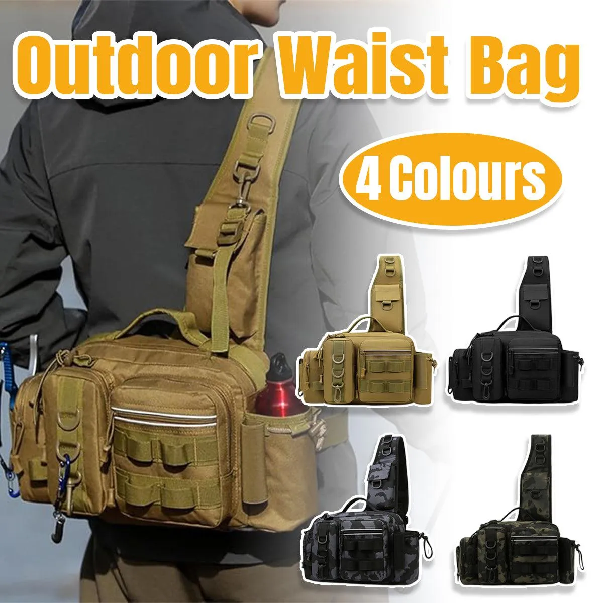 Tactical Fishing Backpack Large Capacity Outdoor Waist Chest Bag Camouflage