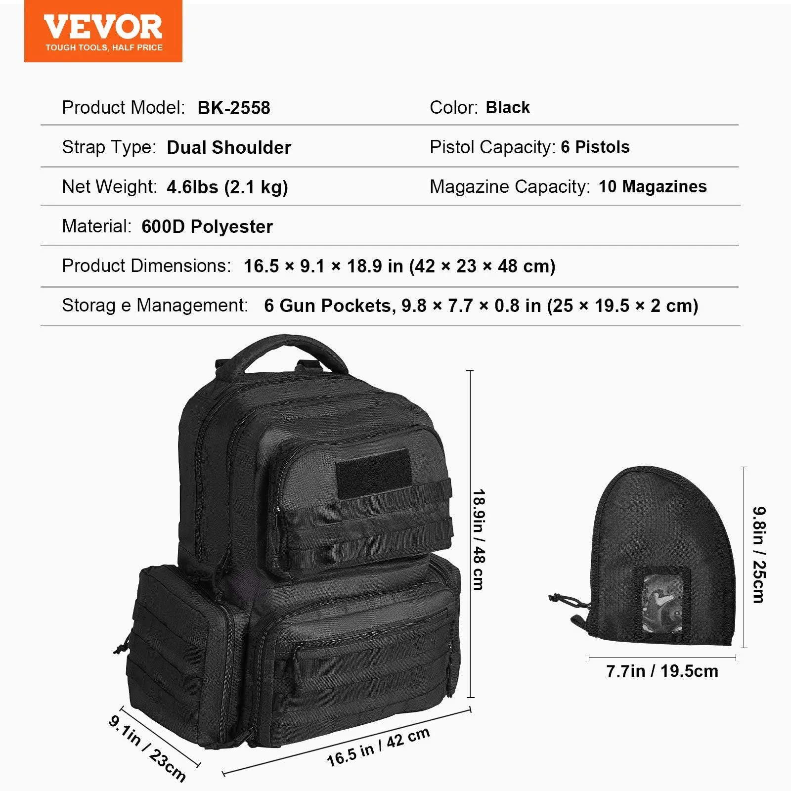 Tactical Range Backpack - 6 Pistol Backpack - Black