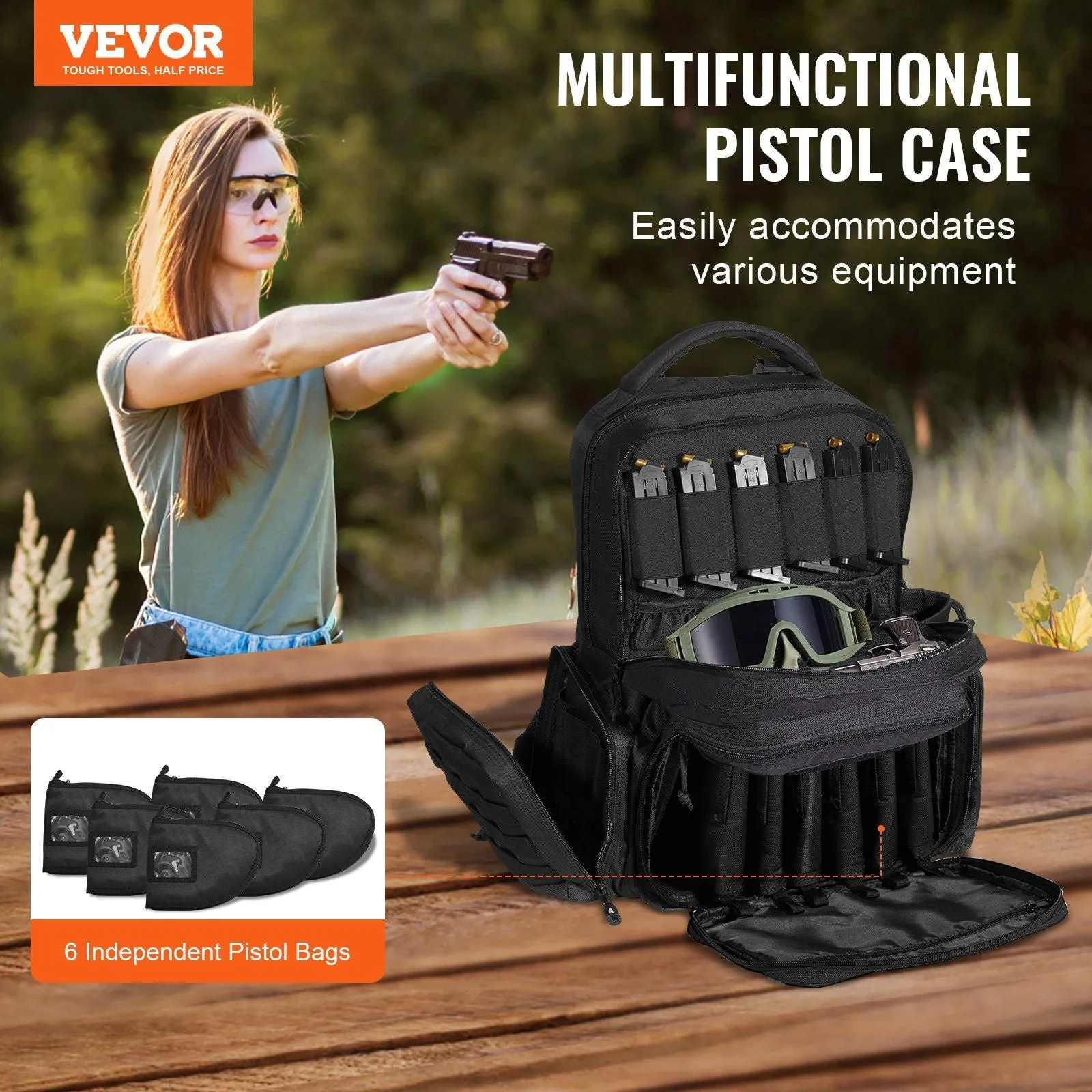 Tactical Range Backpack - 6 Pistol Backpack - Black