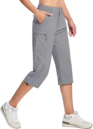 TACVASEN Women's Cargo Capris Hiking Pants Lightweight Quick Dry Travel Long Shorts Golf Casual Summer Zipper Pockets