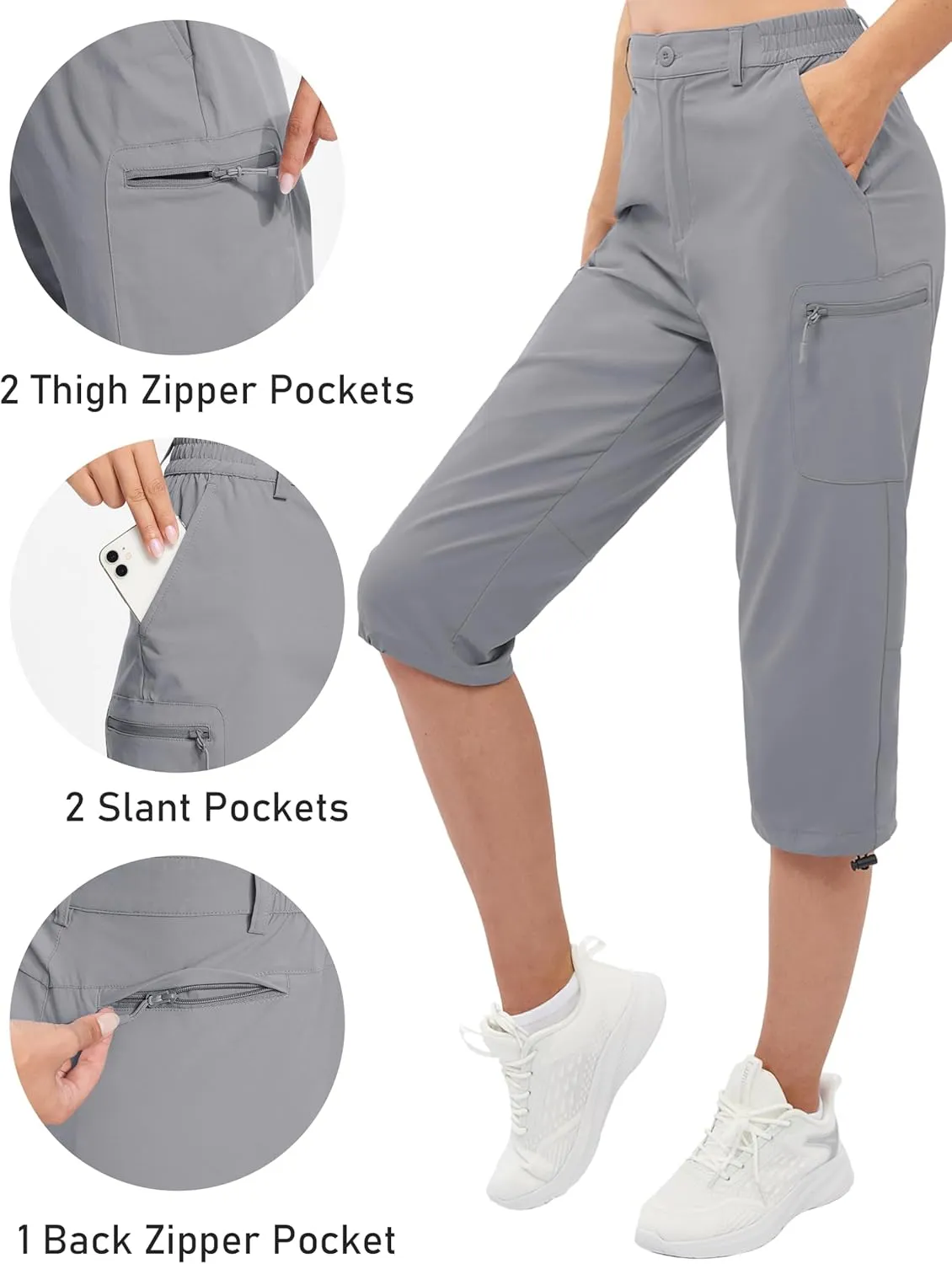 TACVASEN Women's Cargo Capris Hiking Pants Lightweight Quick Dry Travel Long Shorts Golf Casual Summer Zipper Pockets