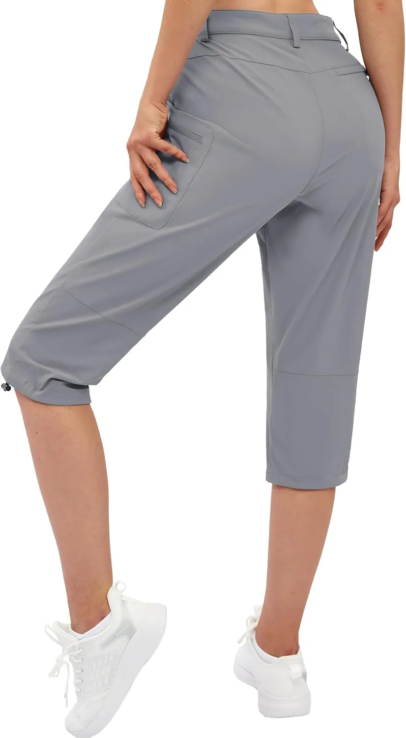TACVASEN Women's Cargo Capris Hiking Pants Lightweight Quick Dry Travel Long Shorts Golf Casual Summer Zipper Pockets
