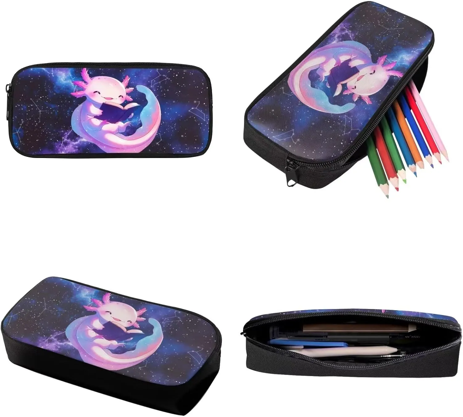 Talayituse Axolotl Galaxy Constellation Print 3 Piece Kid Backpack Set, Multifunction Teens Girls Schoolbag, Portable Bookbag with Lunch Bag & Pencil Case Combo Set