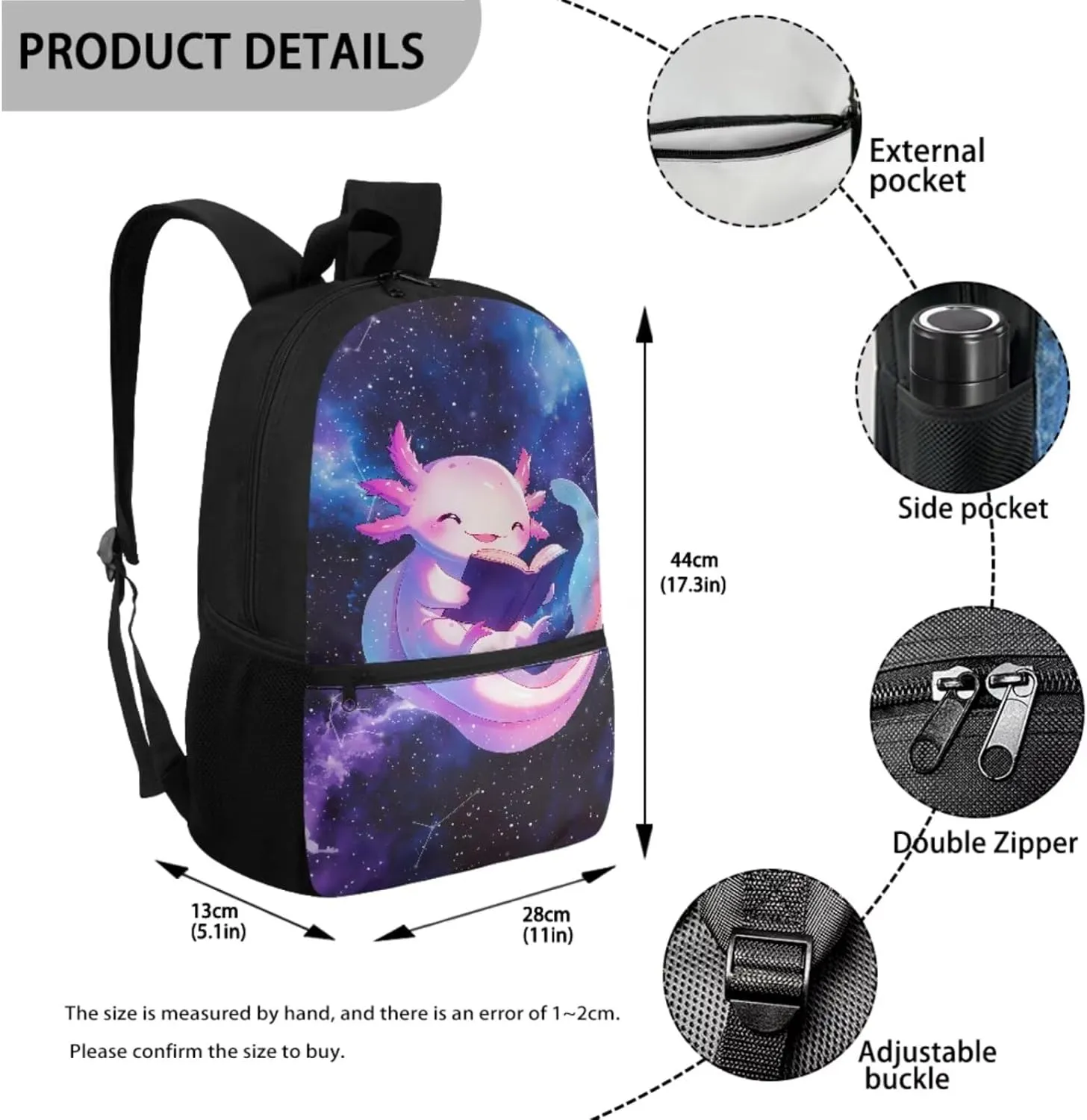 Talayituse Axolotl Galaxy Constellation Print 3 Piece Kid Backpack Set, Multifunction Teens Girls Schoolbag, Portable Bookbag with Lunch Bag & Pencil Case Combo Set