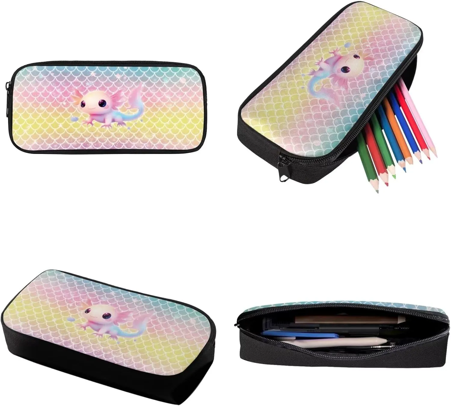 Talayituse Axolotl Mermaid Scales Print Backpack for Teens Girls 3 in 1 Kids School Bag with Lunch Bag Pencil Case, 17 Inch Bookbag Bookpack for Elementary Middle High School Student