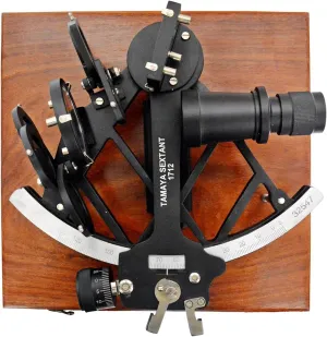 Tamaya Nautical Sextant 9" Vintage Navigational Marine Instrument with Wooden Box - Antique Brass Finish - Functional Brass Sextant - Navigation Tool