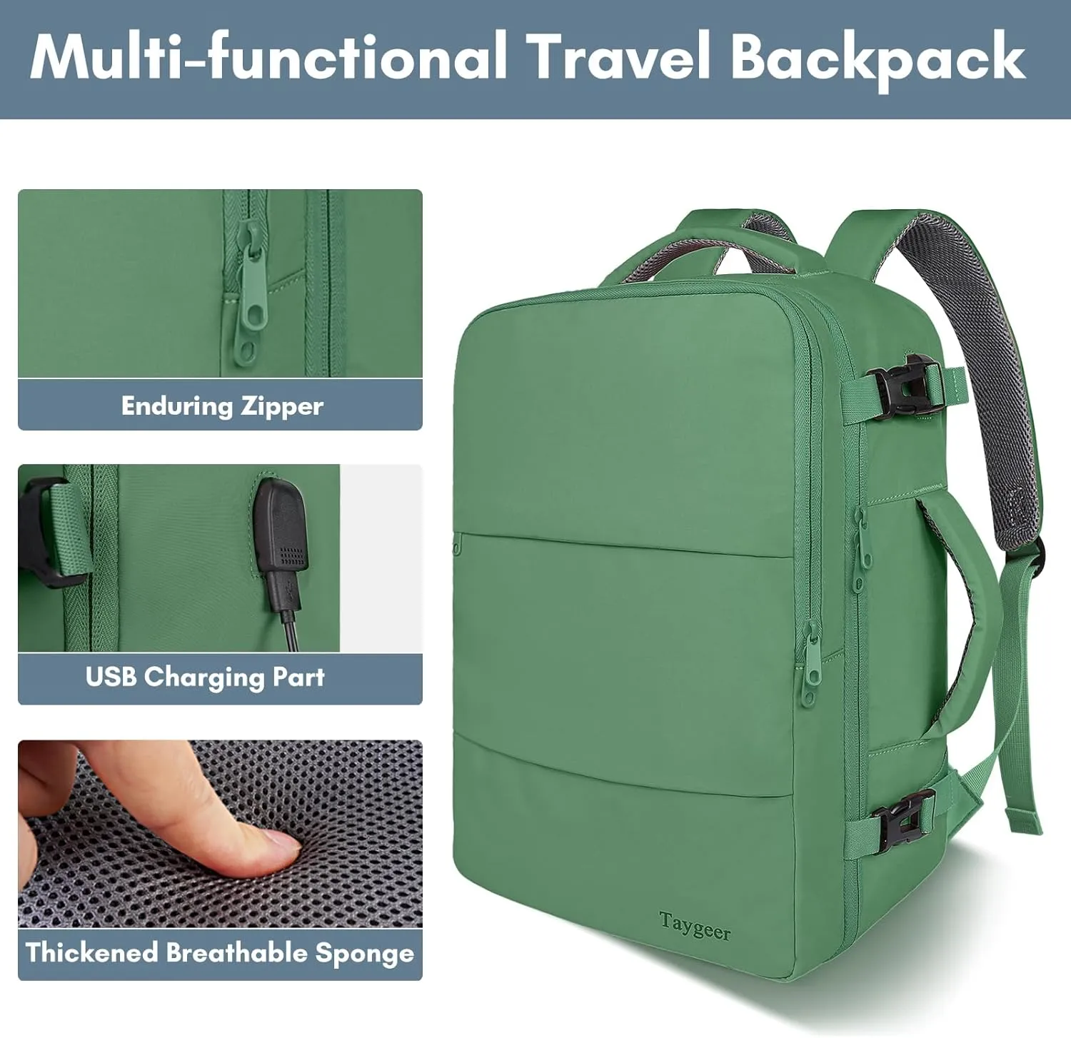 Taygeer Travel Backpack for Women Men, TSA Approved Carry On Backpack with USB Charging Port & Shoe Pouch