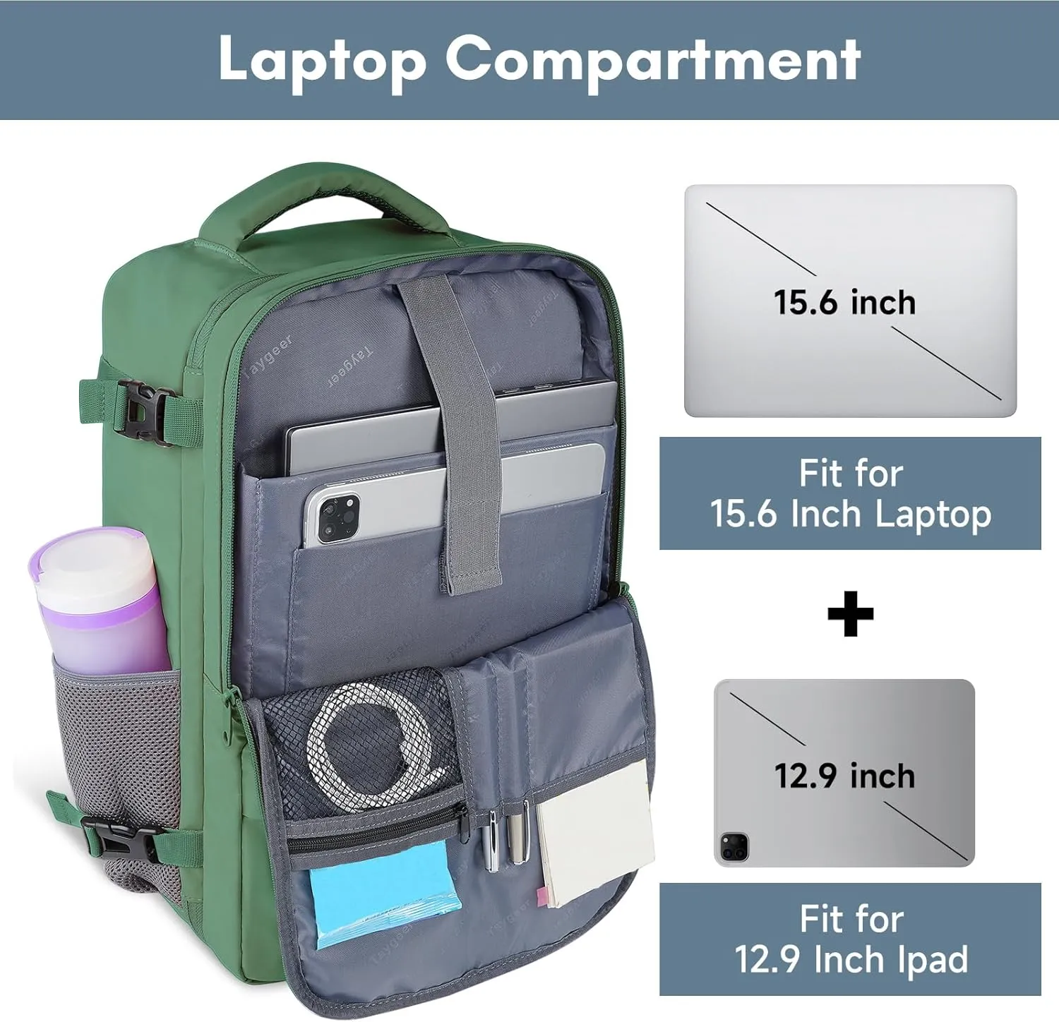 Taygeer Travel Backpack for Women Men, TSA Approved Carry On Backpack with USB Charging Port & Shoe Pouch