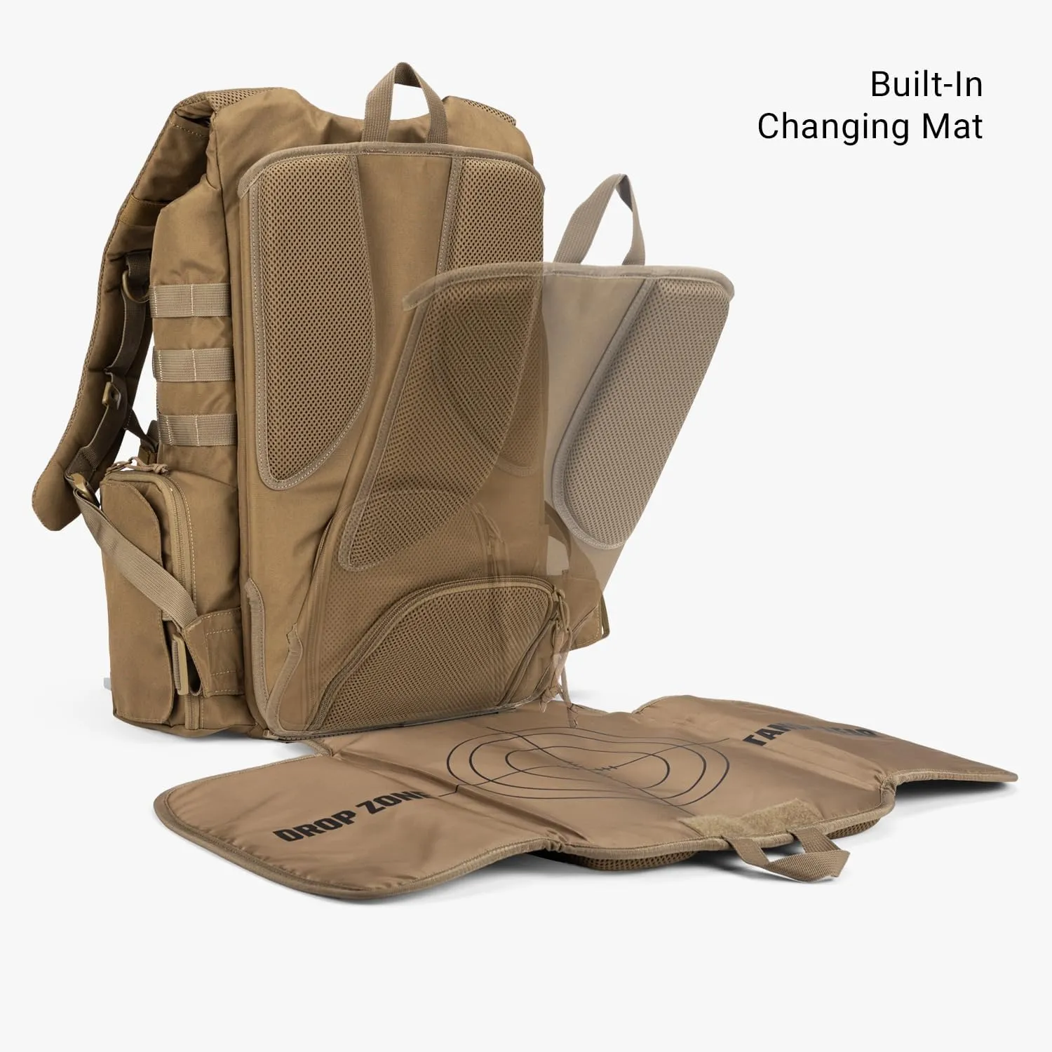 TBG - Mens Tactical Diaper Bag Backpack w/Built-in Changing Mat, Stroller Strap (Coyote Brown 4th Gen)