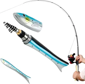 Telescopic Pen Fishing Rod: 63 Inch Carbon Fiber Pocket Fishing Rod, Portable Travel Fish-Shaped Mini Fishing Pole for Ice Fly Fishing Sea Saltwater Freshwater