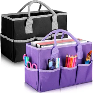 Tellingyou 2 Pcs Art Craft Tote Bag Teacher Craft Organizers and Storage Bag Desktop Tote Art Supply 600d Oxford Organizer Caddy with Multiple Pockets for Office(Black, Purple)