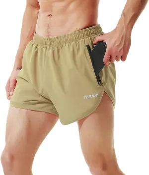 TENJOY Men's Running Shorts Gym Athletic Workout Shorts for Men 3 inch Sports Shorts with Zipper Pocket
