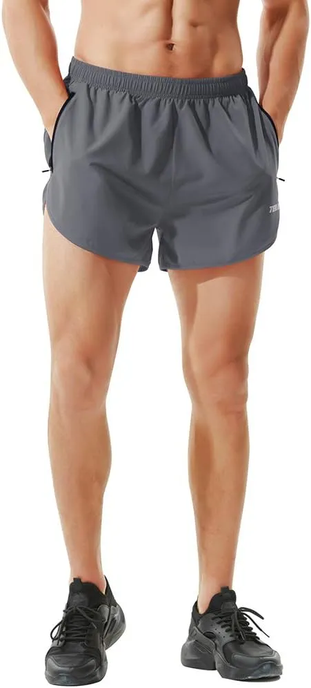 TENJOY Men's Running Shorts Gym Athletic Workout Shorts for Men 3 inch Sports Shorts with Zipper Pocket