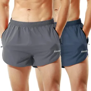 TENJOY Men's Running Shorts Gym Athletic Workout Shorts for Men 3 inch Sports Shorts with Zipper Pocket