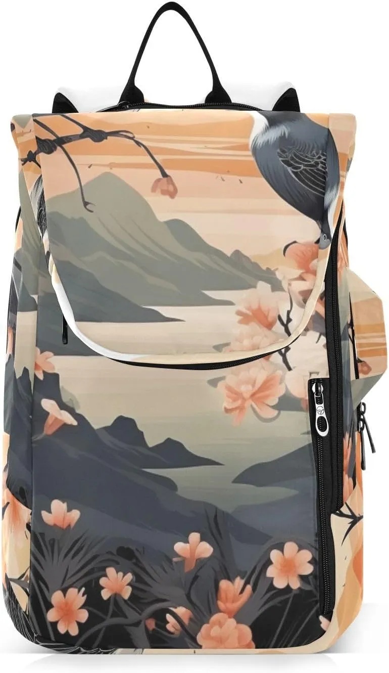 Tennis Bag Tennis Backpack for Women Men, Tennis Bag Holds 2 Rackets, Pickleball Paddles Balls, Badminton Squash, Chinese Painting Bird (7)