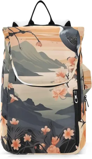 Tennis Bag Tennis Backpack for Women Men, Tennis Bag Holds 2 Rackets, Pickleball Paddles Balls, Badminton Squash, Chinese Painting Bird (7)