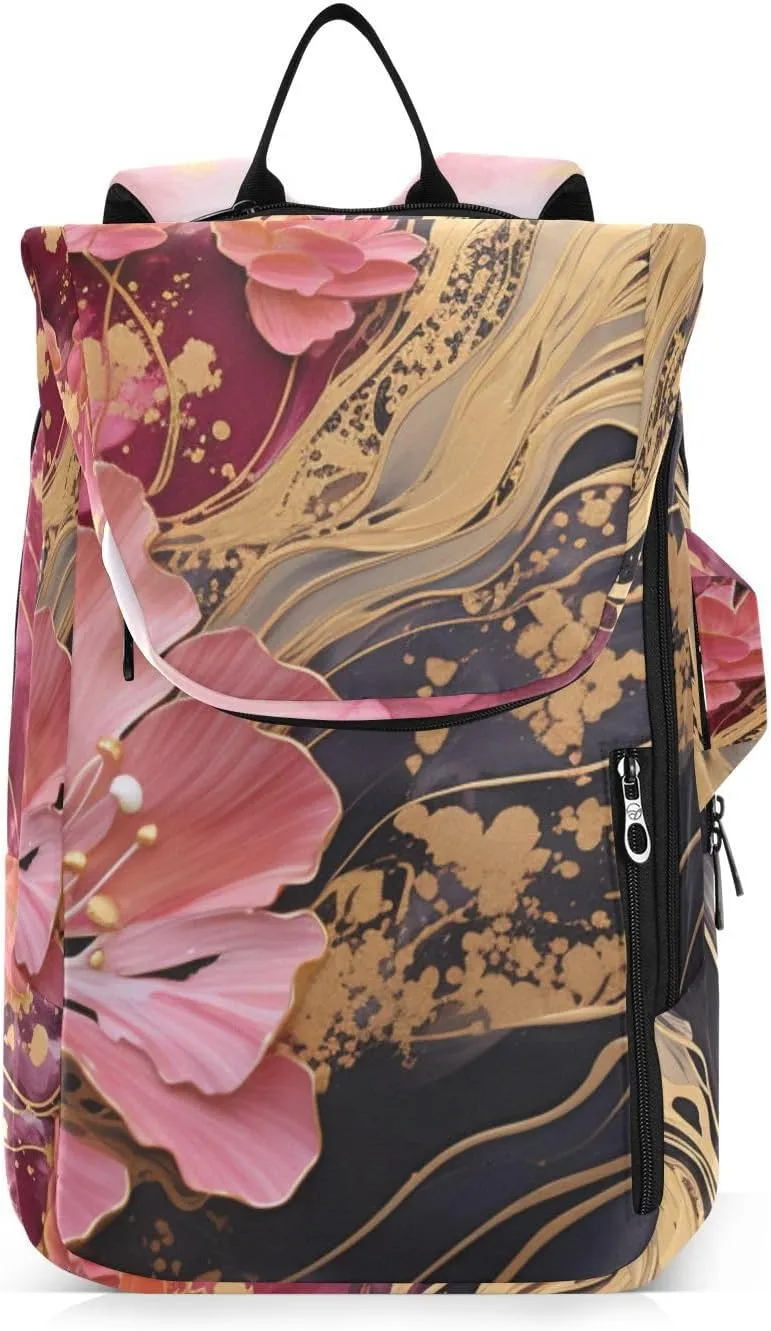 Tennis Bag Tennis Backpack for Women Men, Tennis Bag Holds 2 Rackets, Pickleball Paddles Balls, Badminton Squash, Marble Purple Flowers (2)
