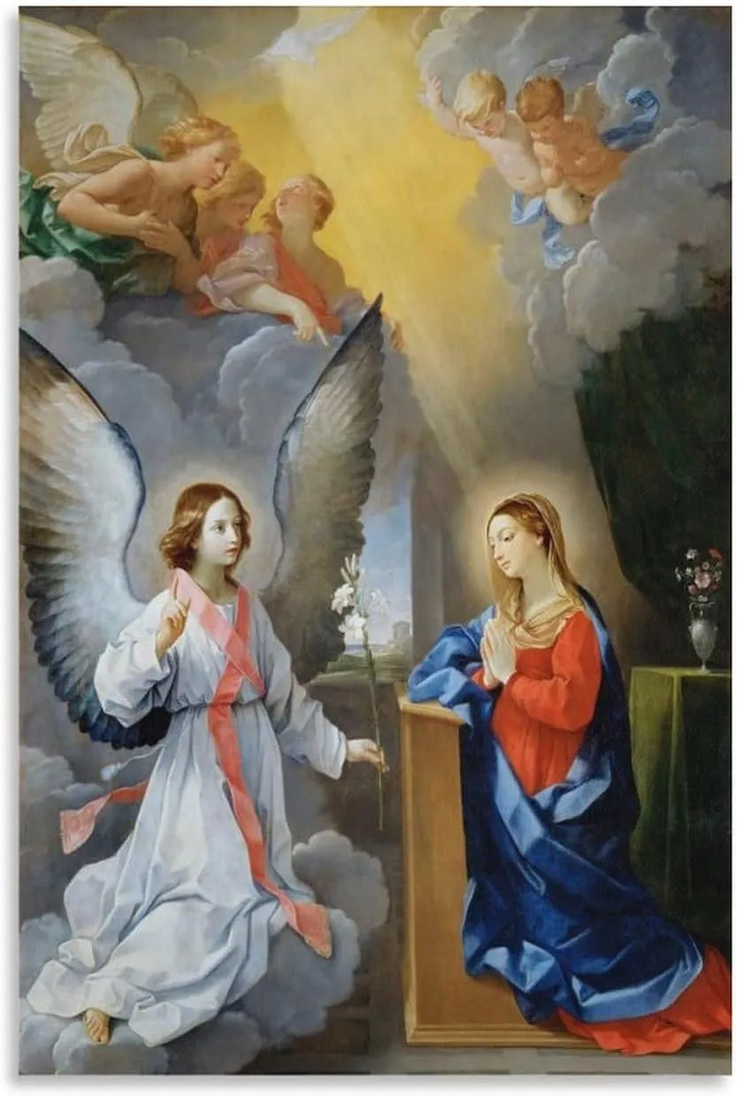 The Annunciation By Guido Reni Poster Canvas Picture Printing Art Poster Canvas Wall Art Prints Poster Gifts Photo Picture Painting Posters Room Decor Home Decorative 16x24inch(40x60cm)