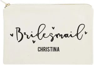 The Cotton & Canvas Co. Bridesmaid Personalized Wedding Cosmetic Bag, Bridal Party Gift and Travel Make Up Pouch