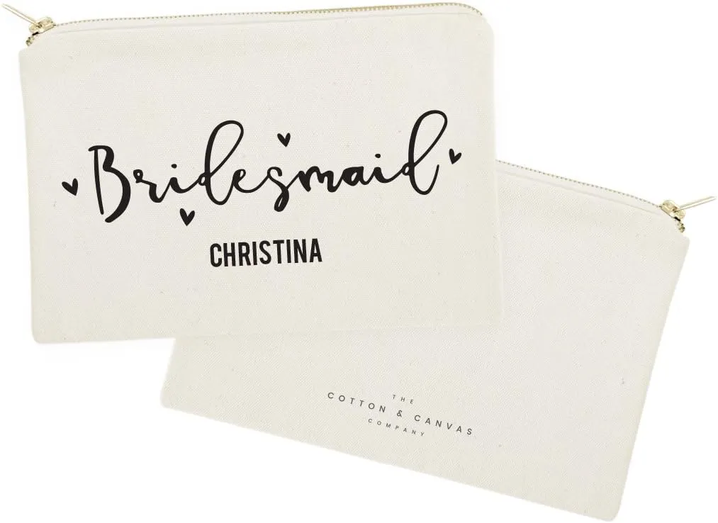 The Cotton & Canvas Co. Bridesmaid Personalized Wedding Cosmetic Bag, Bridal Party Gift and Travel Make Up Pouch