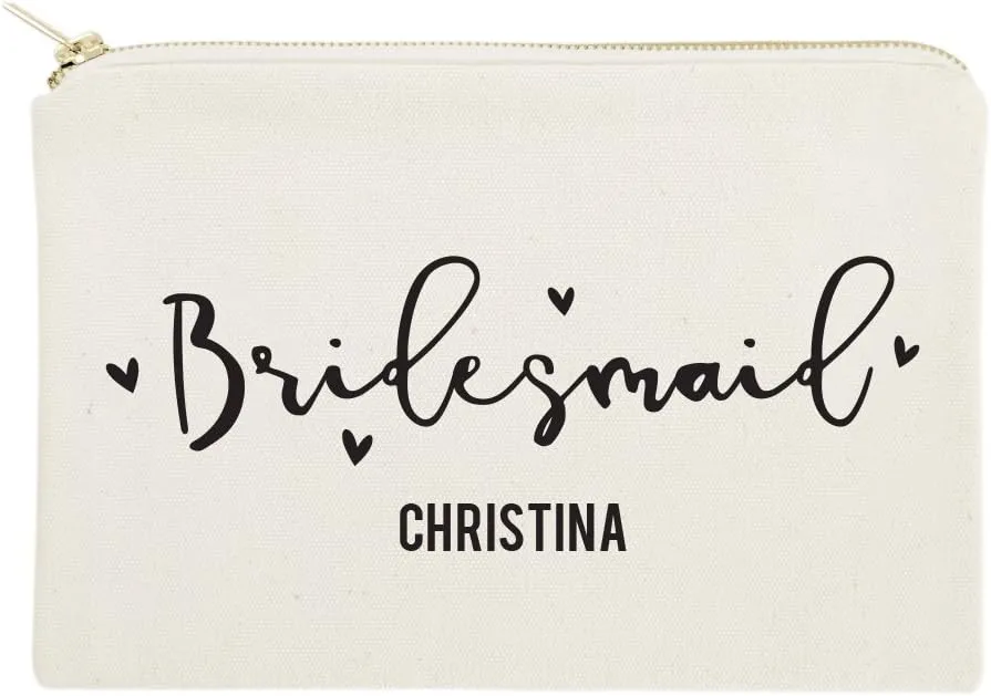 The Cotton & Canvas Co. Bridesmaid Personalized Wedding Cosmetic Bag, Bridal Party Gift and Travel Make Up Pouch
