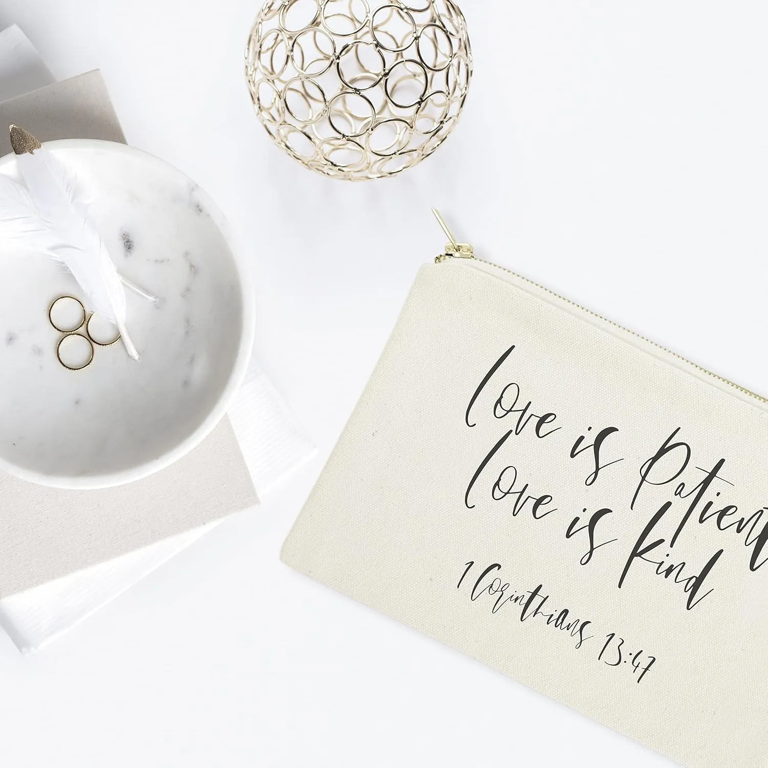 The Cotton & Canvas Co. Love is Patient Love is Kind Religious Bible Verse Cosmetic Bag, Makeup and Travel Pouch