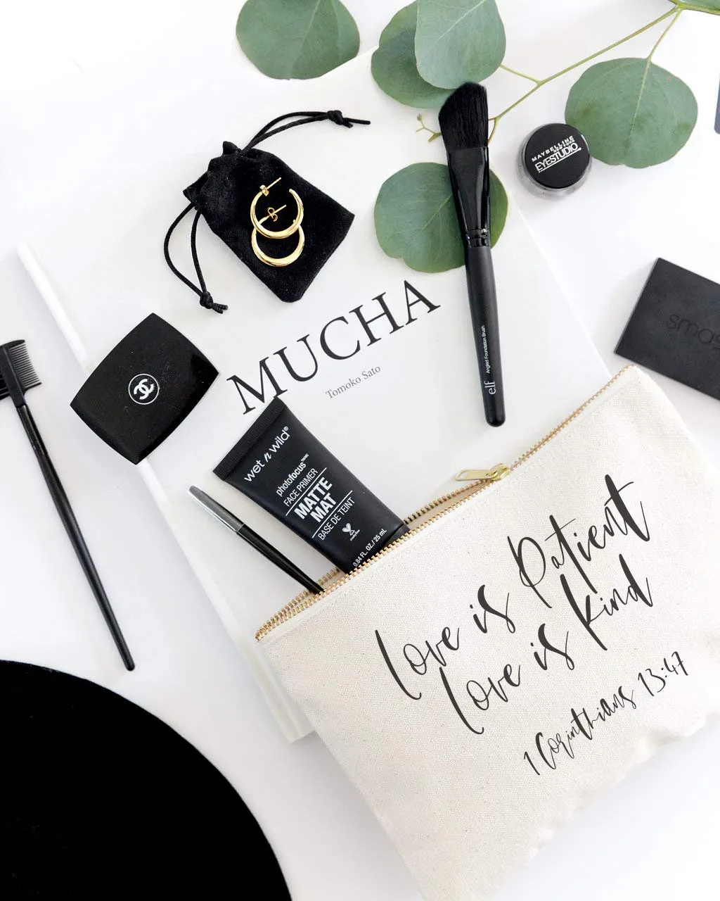 The Cotton & Canvas Co. Love is Patient Love is Kind Religious Bible Verse Cosmetic Bag, Makeup and Travel Pouch