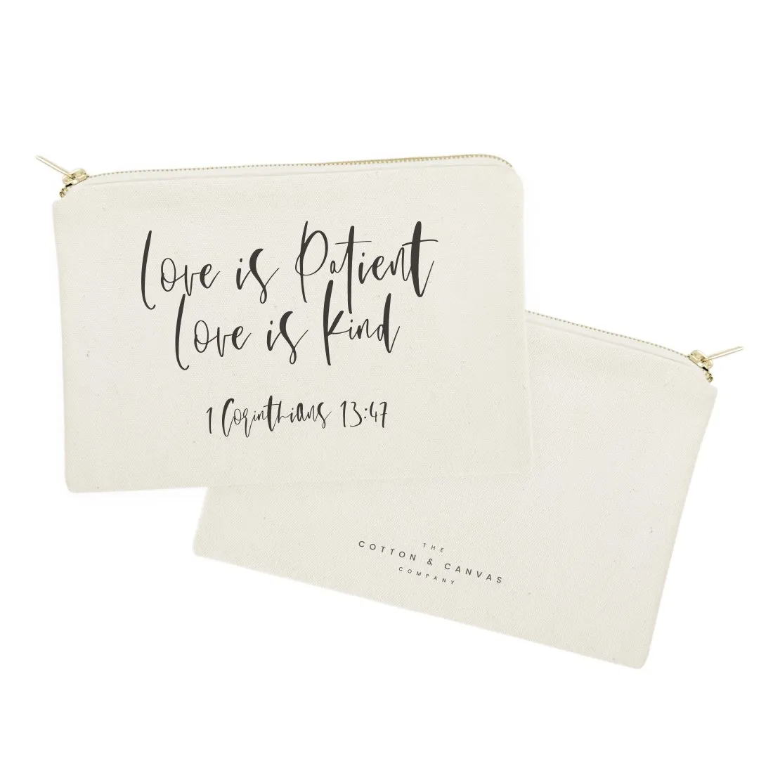 The Cotton & Canvas Co. Love is Patient Love is Kind Religious Bible Verse Cosmetic Bag, Makeup and Travel Pouch