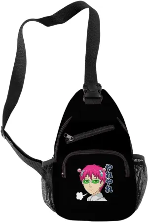 The Disastrous Life of Saiki K Merch One Size Backpack Anime Three Piece Travel Backpack (Black-Chest bag)